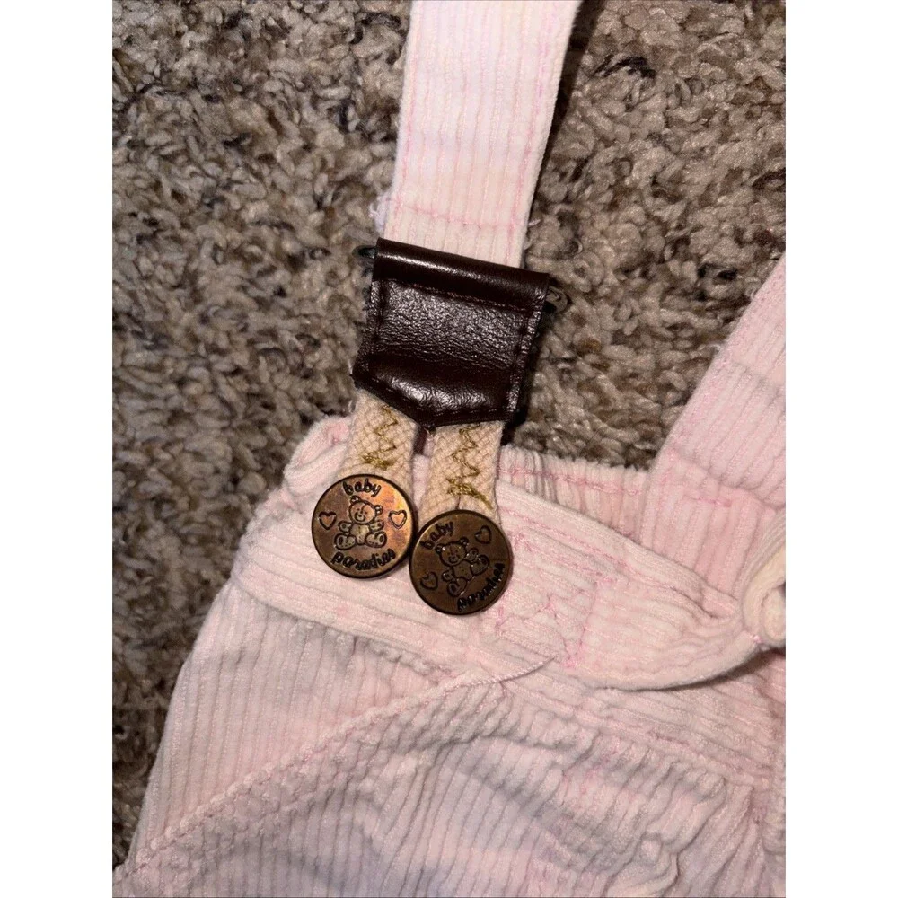 Vintage Pink Corduroy Overalls Romper 9-19m Adjustable Germany Unique Rare EUC